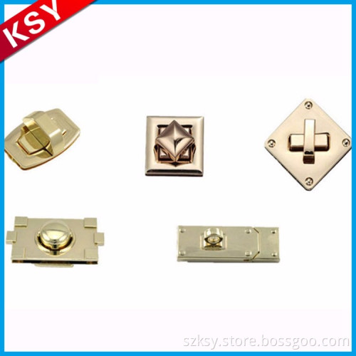 Best Brand Fine Workmanship Rectangle Shape Parts Round Handbag Metal Turn Lock For Bag